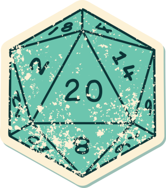 Retro Dövme Biçimi Doğal 20 D20 zar bir insan tarafından çizildi