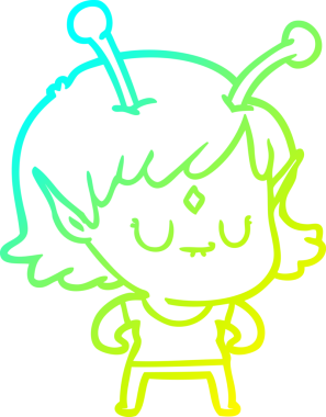 Bir insan tarafından çizilmiş bir uzaylı kız çizgi filmi.