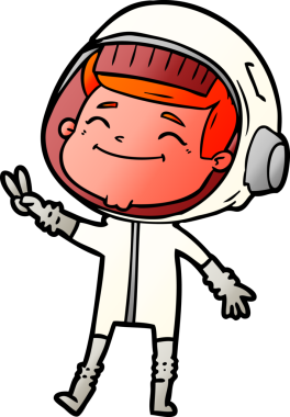 Bir insan tarafından çizilmiş mutlu astronot çizgi filmi.