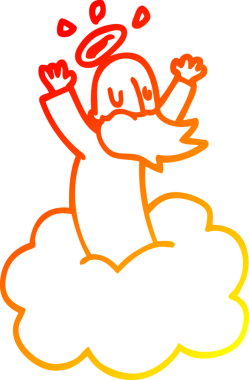 Bir insan tarafından bulutların üzerine çizilmiş çizgi film tanrısı çizimi.