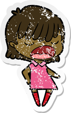 Bir insan tarafından yüksek sesle çizilmiş karikatür kadının sıkıntılı çıkartması.