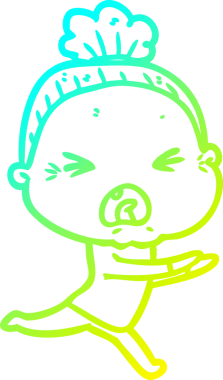 Bir insan tarafından çizilmiş kızgın yaşlı bir kadının soğuk çizgi çizimi.