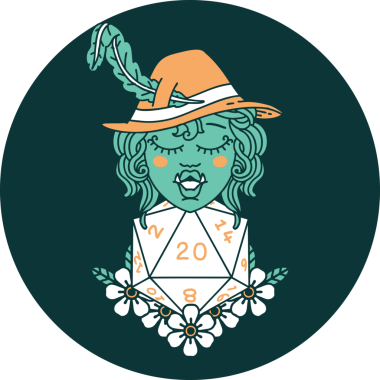 Bir insan tarafından çizilmiş 20 zarlı yarım ork ozan simgesi