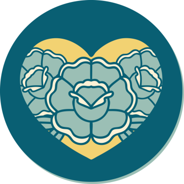 Geleneksel kalp stili dövme çıkartması ve bir insan tarafından çizilmiş çiçekler.