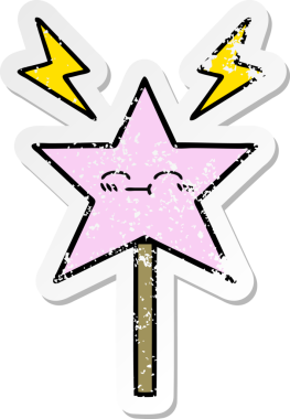 Bir insan tarafından çizilmiş sevimli bir çizgi film sihirli değneğinin sıkıntılı çıkartması.