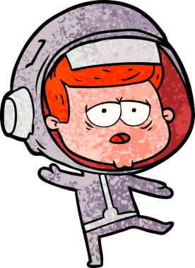 Bir insan tarafından çizilmiş yorgun astronot çizgi filmi.