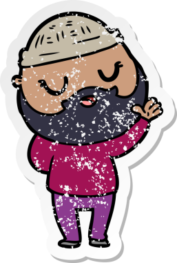 Bir insan tarafından çizilmiş sakallı, sevimli bir çizgi film karakterinin sıkıntılı çıkartması.