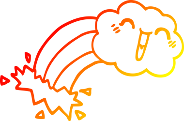 Bir insanın çizdiği gökkuşağı yağmur bulutunun sıcak çizgi çizimi