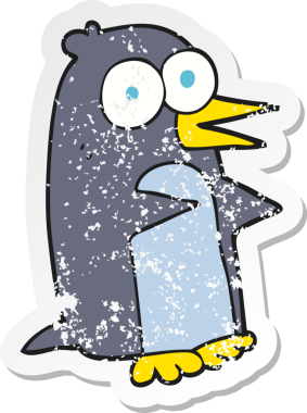 Bir insan tarafından çizilmiş penguen çizgi filminin gerilimli yapıştırması.