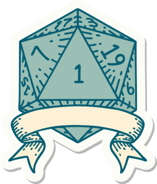 Bir insan tarafından çizilmiş doğal bir d20 zar etiketi.