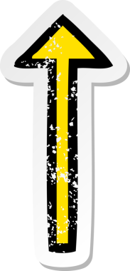 Bir insan tarafından çizilmiş uzun ok sembolü olan şirin bir çizgi film çıkartması.