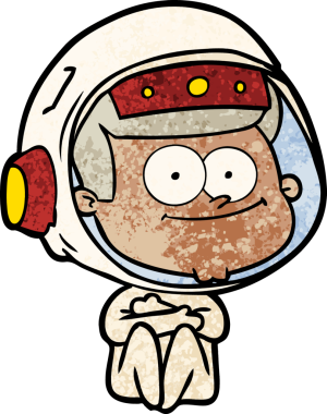 Bir insan tarafından çizilmiş mutlu astronot çizgi filmi.