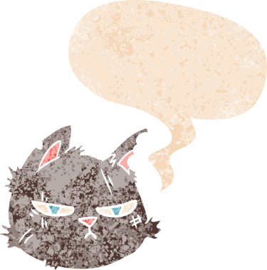 çizgi film sert kedi yüzü grunge sıkıntı retro stil bir insan tarafından çizilmiş konuşma kabarcığı