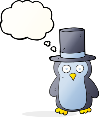 Bir insan tarafından çizilmiş serbest çizim baloncuk penguen şapkası.