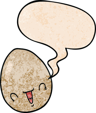 Konuşma baloncuğu olan karikatür yumurtası insan tarafından çizilmiş.