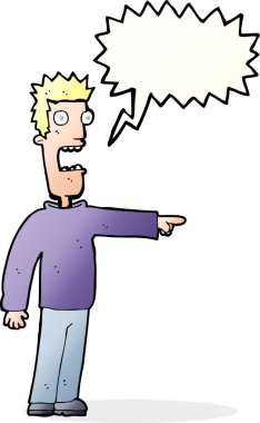 Bir insan tarafından çizilmiş, konuşma balonuyla dehşete düşmüş bir adam.