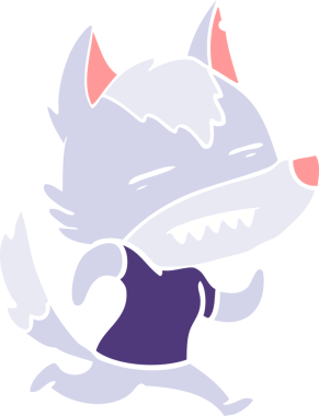 Düz renkli çizgi film kurt bir insan tarafından çizilmiş dişleri gösteriyor.