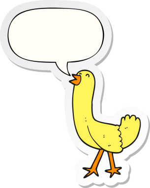 Bir insan tarafından çizilmiş baloncuk çıkartmalı çizgi film kuşu.