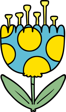 Bir insan tarafından çizilmiş karikatür desenli çiçek.