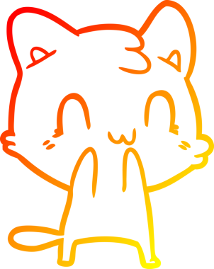 Bir insan tarafından çizilen mutlu çizgi bir kedinin sıcak gradyan çizimi