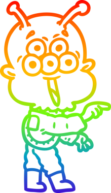 gökkuşağı gradyanı çizimi bir insan tarafından çizilmiş mutlu bir uzaylı çizgi filmi.