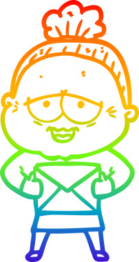 Gökkuşağı gradyan çizgi çizimi Bir insan tarafından çizilmiş mutlu yaşlı kadın