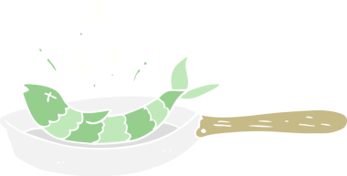 Bir insan tarafından çizilmiş kızarmış balığın düz renk çizimi