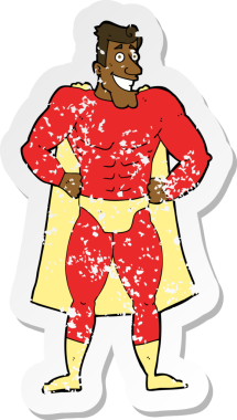 Bir insan tarafından çizilmiş bir süper kahramanın gerilimli çıkartması.