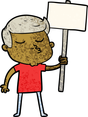 Bir insan tarafından çizilmiş tabelalı somurtkan manken adam.