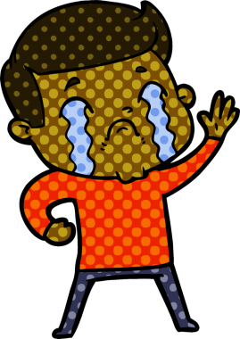 Bir insan tarafından çizilmiş ağlayan çizgi film adamı.