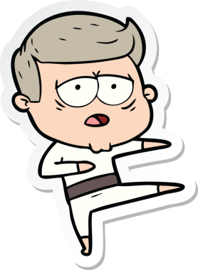 Bir insan tarafından çizilmiş yorgun bir çizgi film çıkartması.