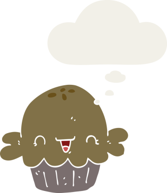 Düşünce baloncuğu insan tarafından çizilmiş şirin bir çizgi film pastası.