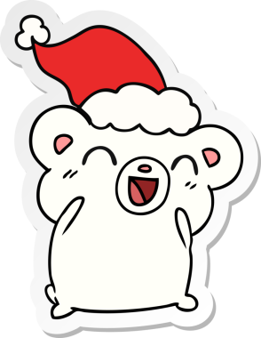 Bir insan tarafından çizilmiş Kawaii kutup ayısının el çizimi Noel çıkartması.