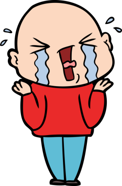 Bir insan tarafından çizilmiş ağlayan kel bir adam.