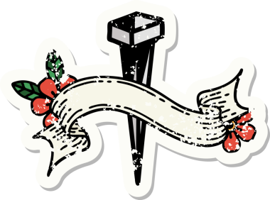 Bir insan tarafından çizilmiş demir çivili eski bir etiket.