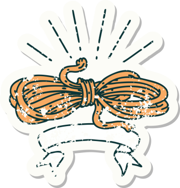 Bir insan tarafından çizilmiş eski bir dövme stili yara ipinin etiketi.