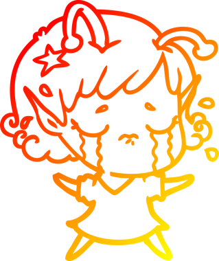 Bir insan tarafından çizilmiş, ağlayan uzaylı bir kızın sıcak çizgi çizimi.