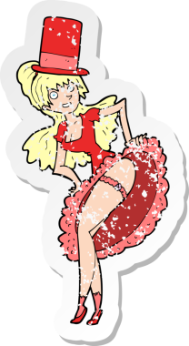 Bir insan tarafından çizilmiş karikatür dansçısı bir kadının gerilimli çıkartması.