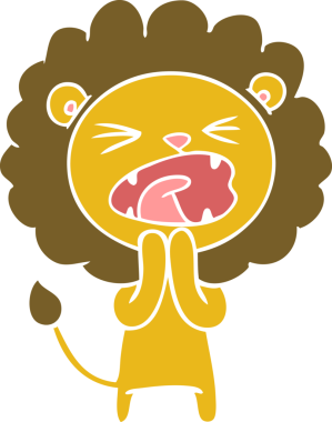 Bir insan tarafından çizilmiş düz renkli çizgi film aslanı.