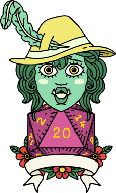 Retro Dövme Biçimi Bir insan tarafından çizilmiş 20 zarlı yarım ork ozanı