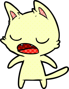 Bir insan tarafından çizilmiş konuşan kedi çizgi filmi.