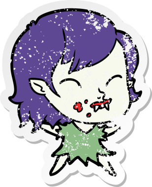 Bir insan tarafından çizilmiş yanağında kan olan vampir bir kızın sıkıntılı çıkartması.