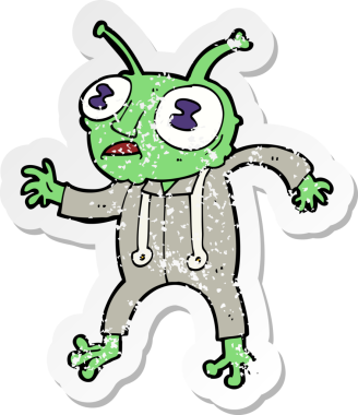 Bir insan tarafından çizilmiş uzaylı bir uzay adamının gerilimli çıkartması.