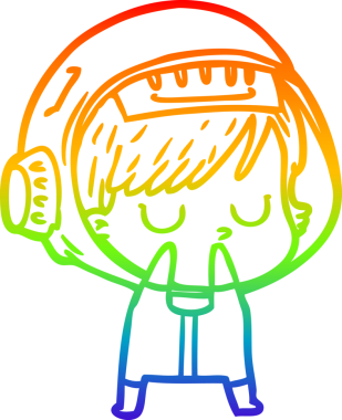 Gökkuşağı gradyan çizgi çizimi bir insan tarafından çizilmiş astronot bir kadın.