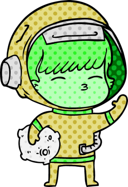 Karikatür meraklısı astronot bir insan tarafından çizilmiş uzay taşı taşıyor.