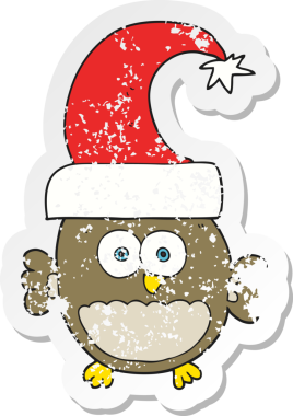 Bir insan tarafından çizilmiş küçük bir noel baykuşunun gerilimli çıkartması.