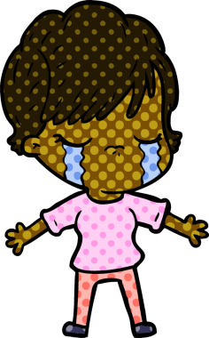 Bir insan tarafından çizilmiş ağlayan çizgi film kadını.