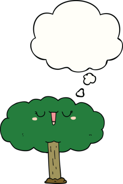 Bir insan tarafından çizilmiş düşünce baloncuklu çizgi film ağacı.