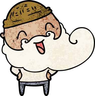 Bir insan tarafından çizilmiş mutlu sakallı adam.