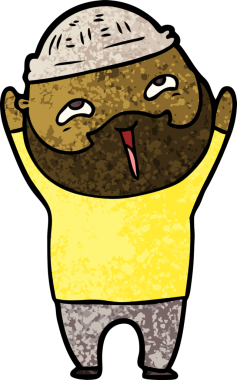 Bir insan tarafından çizilmiş mutlu sakallı bir adam.